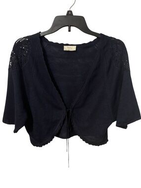 Wrap Designed in London Cropped Cardigan Sweater Linen Blue Ballerina Boho